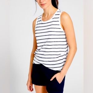 Athleta White Tank with Navy Stripes